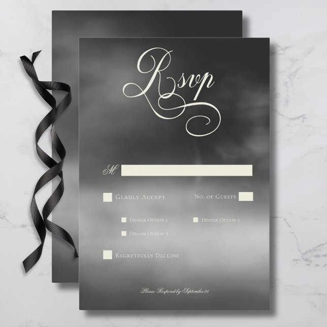Dark Moody Midnight Black Fog Wedding Dinner RSVP Card (Dark Moody Midnight Black Fog Wedding Dinner RSVP Card)