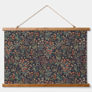 Dark Moody Midnight Forest Floral Botanical Hanging Tapestry