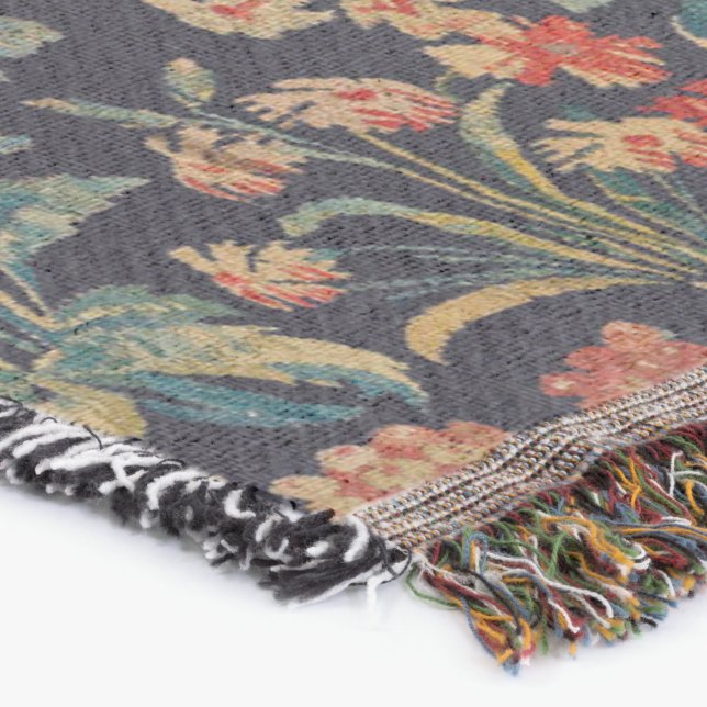 Dark Moody Midnight Forest Floral Botanical Throw Blanket (Corner)