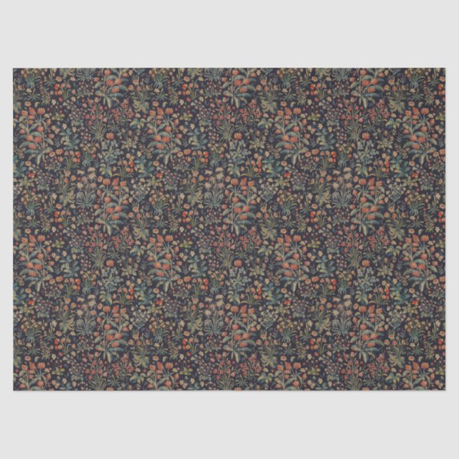 Dark Moody Midnight Forest Floral Botanical Tissue Paper (Front)