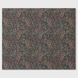 Dark Moody Midnight Forest Floral Botanical Wrapping Paper