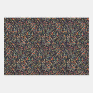 Dark Moody Midnight Forest Floral Botanical Wrapping Paper Sheet