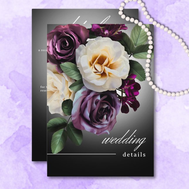 Dark Moody Midnight Purple Floral Romance Details Enclosure Card (Dark Moody Midnight Purple Floral Romance Details Enclosure Card)