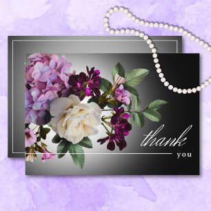 Dark Moody Midnight Purple Floral Romance Wedding Thank You Card