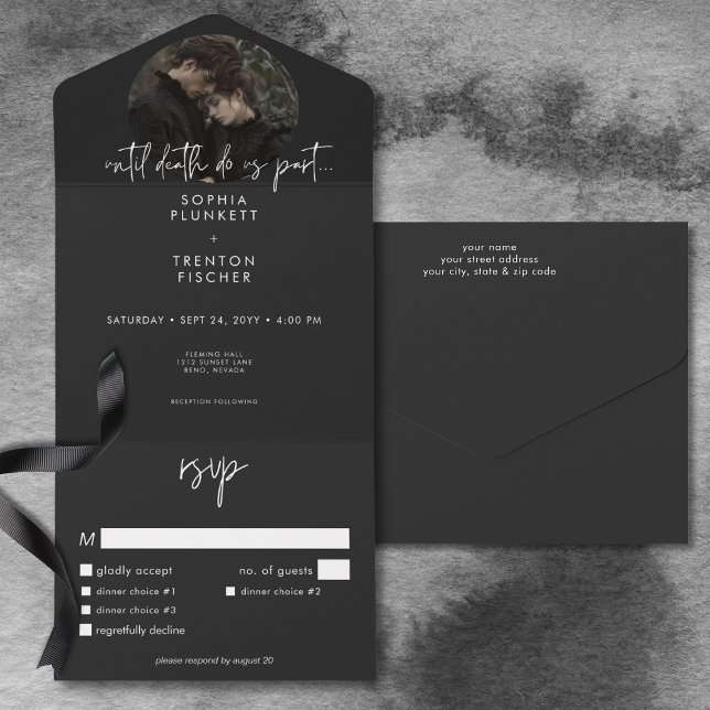 Dark Moody Minimal Photo Dinner Wedding All In One Invitation (Dark Moody Minimal Photo Dinner Wedding All In One Invitation)