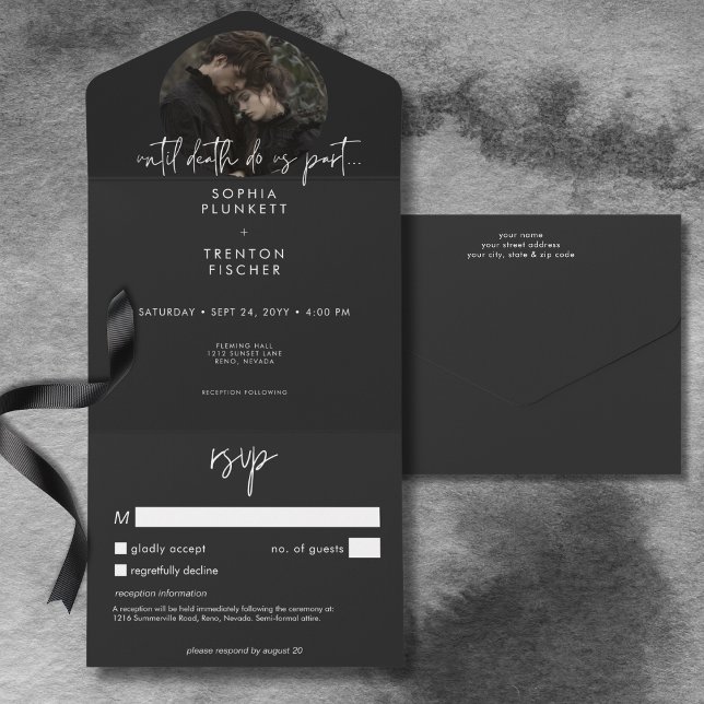 Dark Moody Minimal Photo No Dinner with Details All In One Invitation (Dark Moody Minimal Photo No Dinner with Details All In One Invitation)