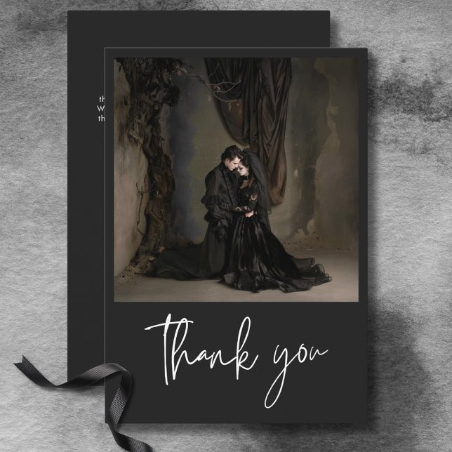 Dark Moody Minimal Photo Wedding Thank You Card (Dark Moody Minimal Photo Wedding Thank You Card)