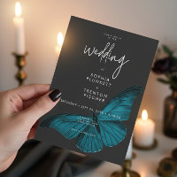 Dark Moody Minimal Teal Moth Wedding