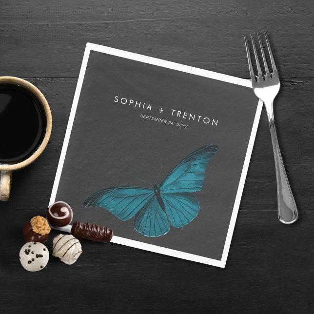 Dark Moody Minimal Teal Moth Wedding Napkin (Creator Uploaded)