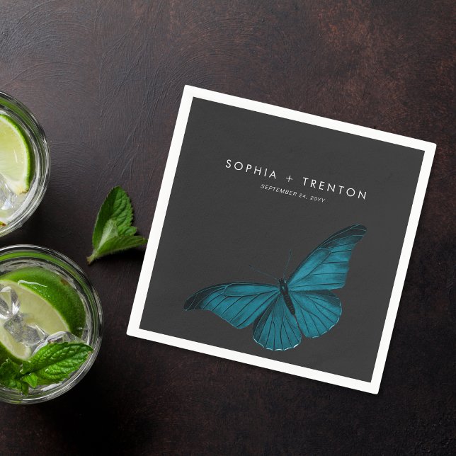 Dark Moody Minimal Teal Moth Wedding Napkin (Creator Uploaded)