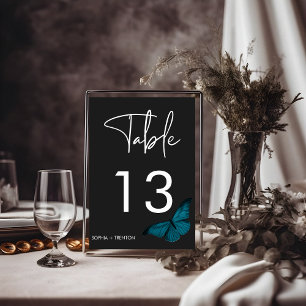 Dark Moody Minimal Teal Moth Wedding Table Number