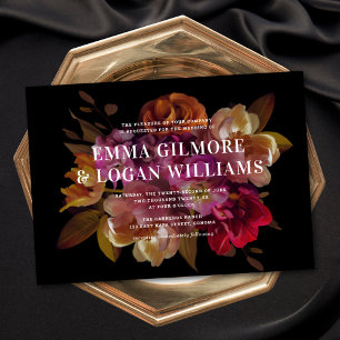 Dark & Moody  Modern Painted Floral Wedding  Invitation