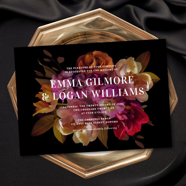 Dark & Moody  Modern Painted Floral Wedding  Invitation (Creator Uploaded)