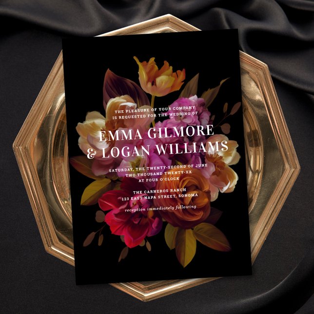 Dark & Moody Modern Painted Floral Wedding Invitation (Creator Uploaded)