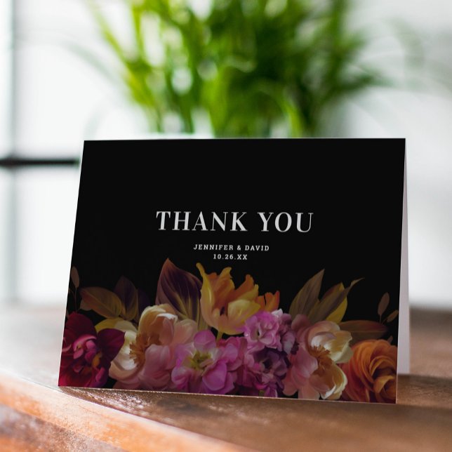 Dark & Moody Modern Painted Floral Wedding  Thank You Card (Creator Uploaded)