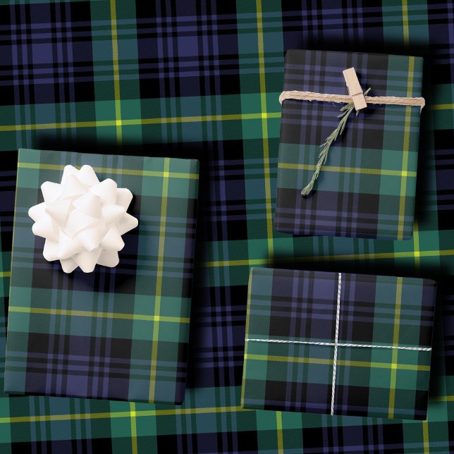 Dark Moody Navy and Forest Green Tartan Plaid Wrapping Paper Sheet (Creator Uploaded)