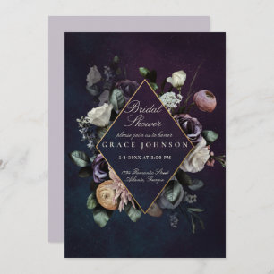 Dark Moody Night Floral Wedding Bridal Shower Invitation