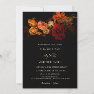 Dark Moody Painted Flowers Wedding Invitation