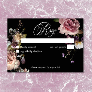 Dark Moody Pastel Opulent Floral Black No Dinner RSVP Card