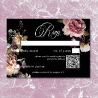 Dark Moody Pastel Opulent Floral Black QR Code