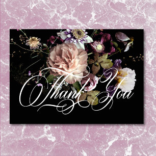 Dark Moody Pastel Opulent Floral Black Wedding Thank You Card
