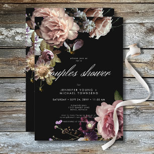 Dark Moody Pastel Opulent Floral Couples Shower Invitation