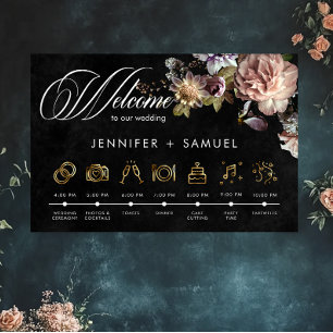Dark Moody Pastel Opulent Floral Order of Events Poster