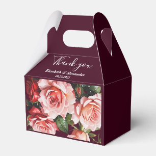 Dark moody pink and red roses burgundy wedding favour box