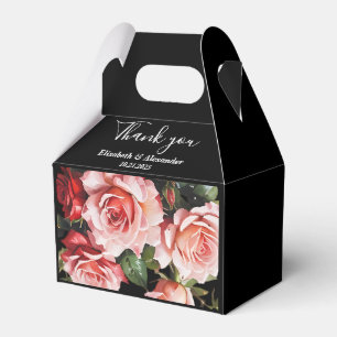 Dark moody pink and red roses floral wedding favour box