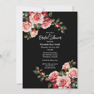 Dark moody pink and red roses floral wedding invitation