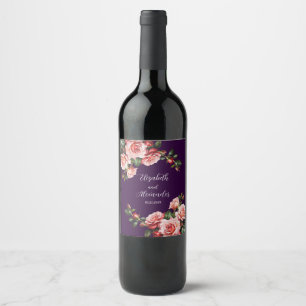 Dark moody pink and red roses purple wedding  wine label