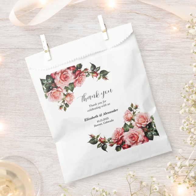 Dark moody pink and red roses wedding favour bag (Clipped)