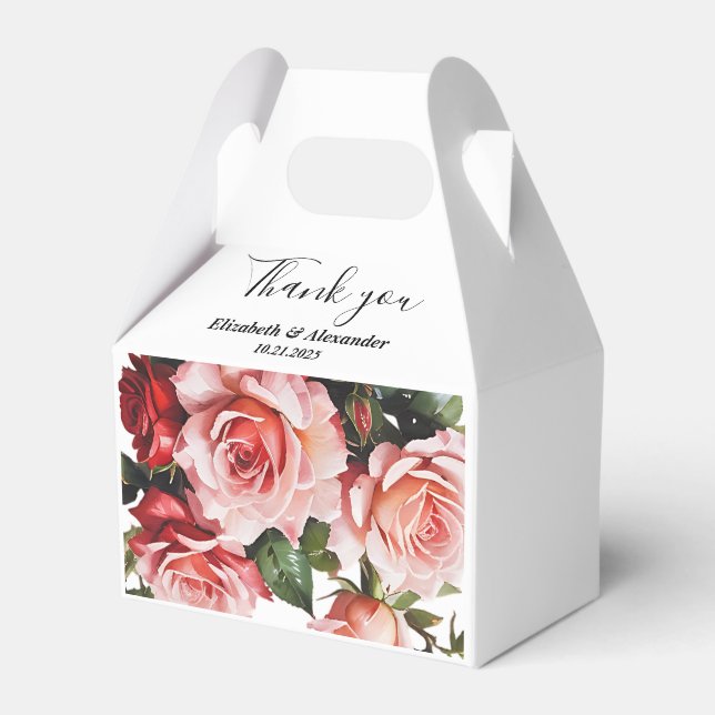 Dark moody pink and red roses wedding  favour box (Front Side)