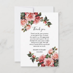 Dark moody pink and red roses wedding thank you card