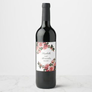 Dark moody pink and red roses wedding wine label