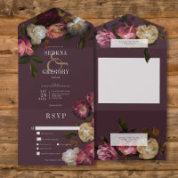 Dark Moody Pink Burgundy & Cream Peonies Dinner