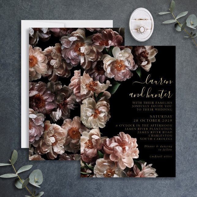 Dark Moody Pink Floral Botanical Wedding Gold (Creator Uploaded)