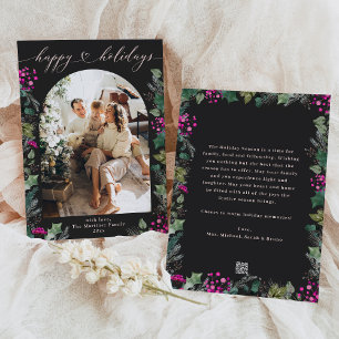 Dark Moody Pink Foliage Happy Holidays Card