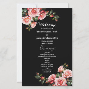 Dark moody pink red roses floral wedding program