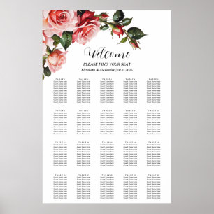 Dark moody pink red roses wedding seating chart