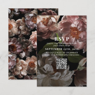 Dark Moody Pink Wedding QR Code Please Reply RSVP  Card