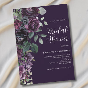 Dark Moody Purple Floral Bridal Shower Invitation