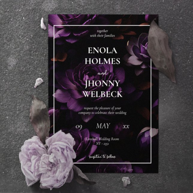 Dark Moody Purple Floral Wedding Invitation (Dark Moody Purple Floral Wedding Invitation)
