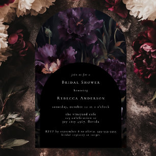 Dark Moody Purple Gothic Floral Bridal Shower Arch Invitation