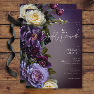 Dark Moody Purple & Lavender Floral Bridal Brunch Invitation
