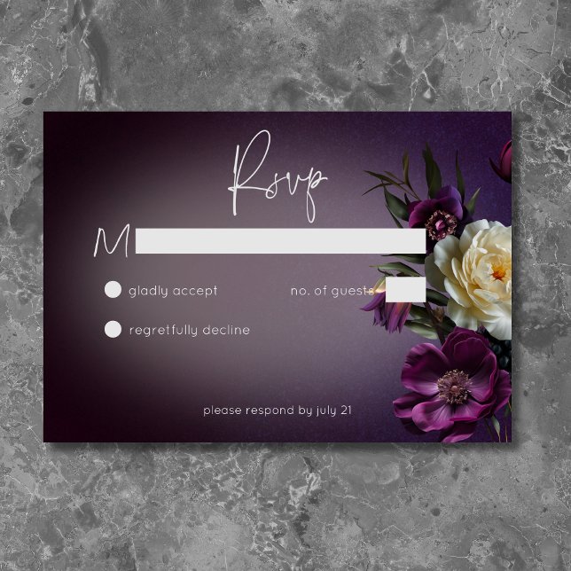 Dark Moody Purple Lavender Floral Modern No Dinner RSVP Card (Dark Moody Purple Lavender Floral Modern No Dinner RSVP Card)