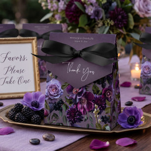 Dark Moody Purple Lavender Floral Modern Wedding Favour Box