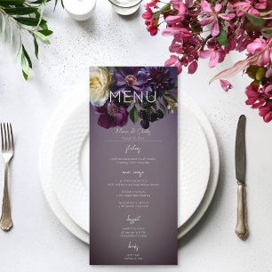 Dark Moody Purple Lavender Floral Modern Wedding Menu