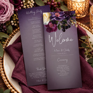 Dark Moody Purple Lavender Floral Modern Wedding Program