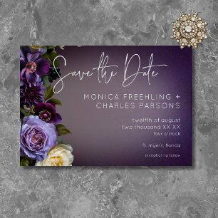 Dark Moody Purple Lavender Floral Modern Wedding Save The Date